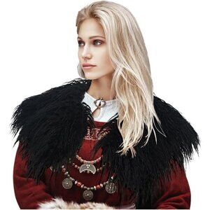 🆕Women Black Woolen Fur Collar Shoulder Wrap Women LARP Accessories
